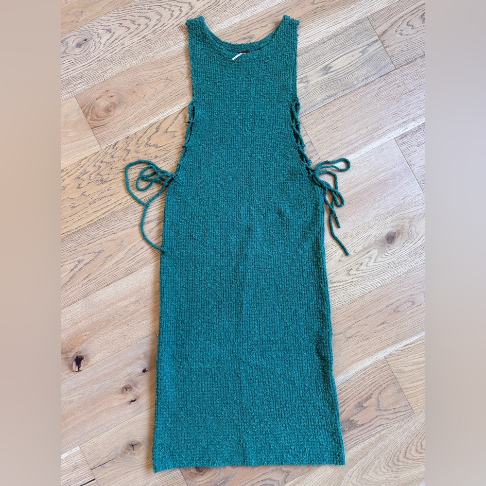 Sz S Free People Teal Green Tie Side Knit Maxi Dress